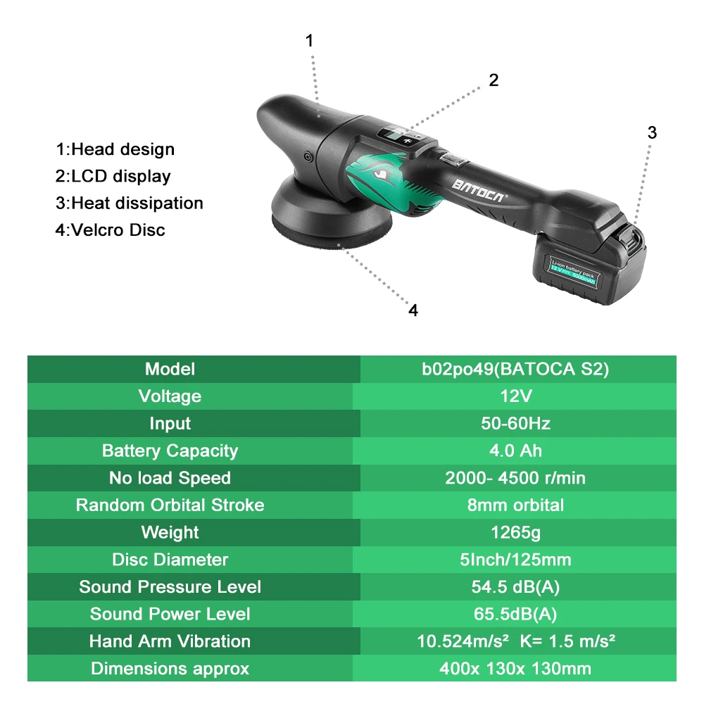 BATOCA S2 4.0Ah 5インチコードレスカーポリッ - Orbital Polisher Da のレビューと価格
